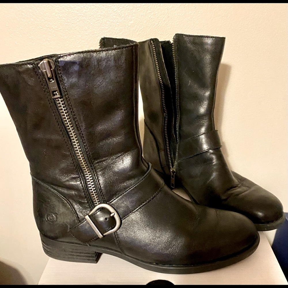 Black leather combat boots